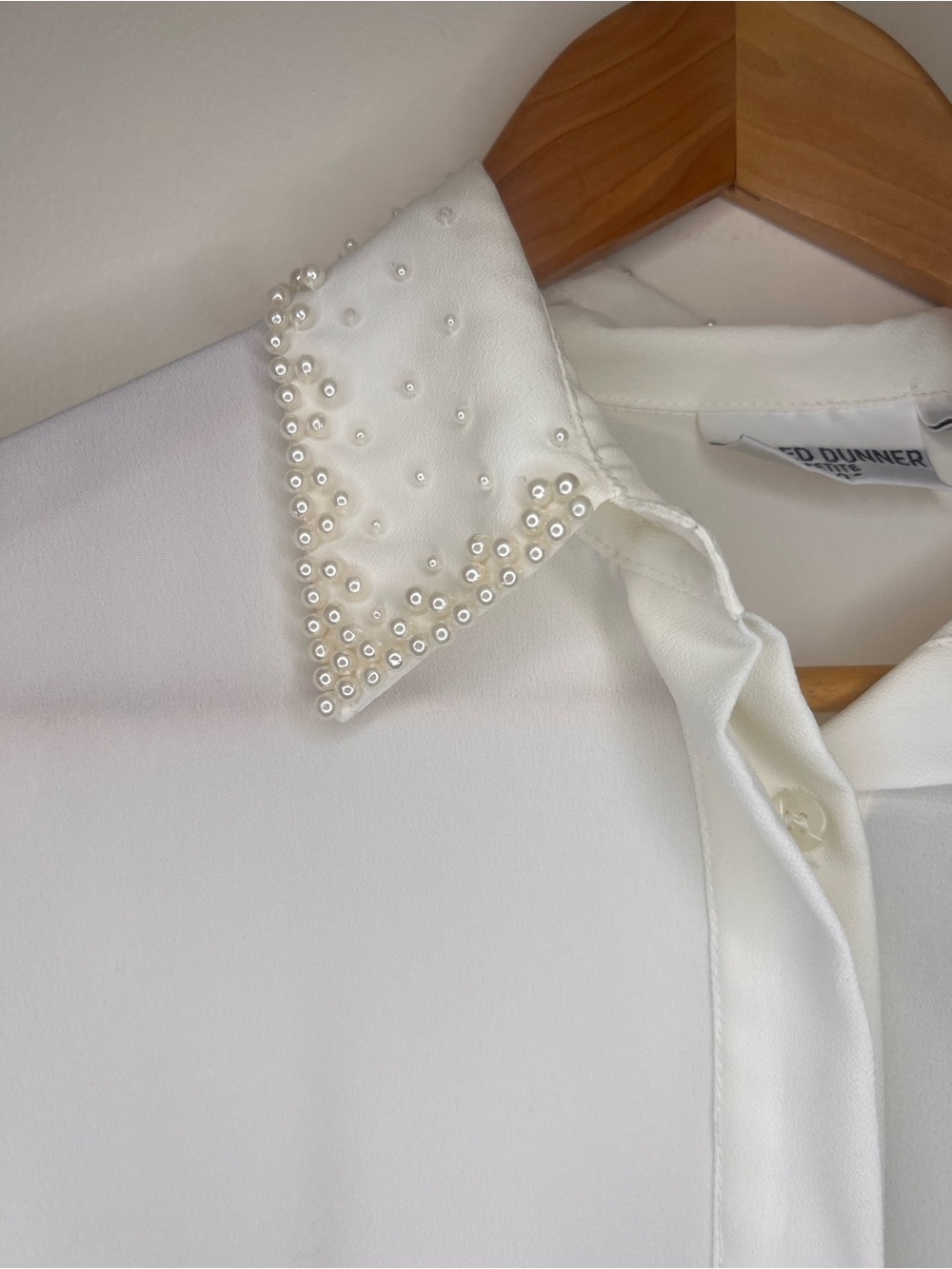 Alfred Dunner Petite Pearl Collar Blouse White Button Up Preppy Chic